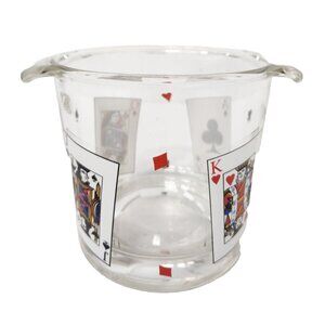 VTG 1970s Luminarc Card Party Glass Ice Bucket With Handles Mid Century Modern